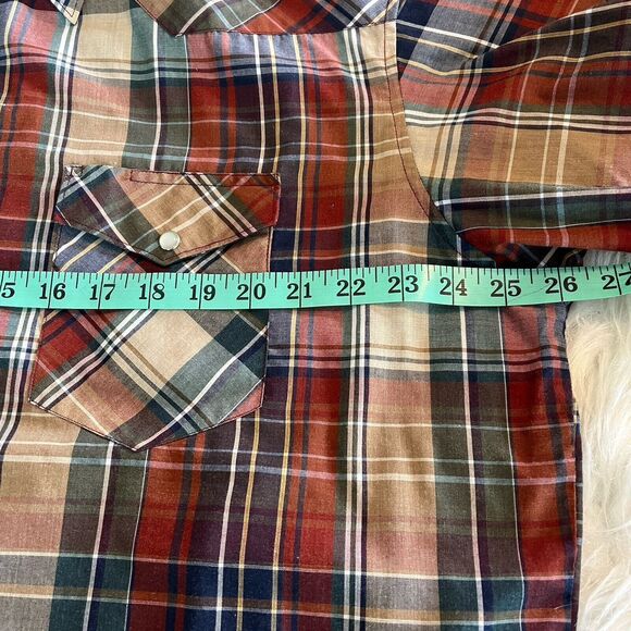 Vintage Wrangler Plaid Pearl Snap Button Up Short Sleeve X-Long Tails 17-1/2 XXL - Picture 6 of 8